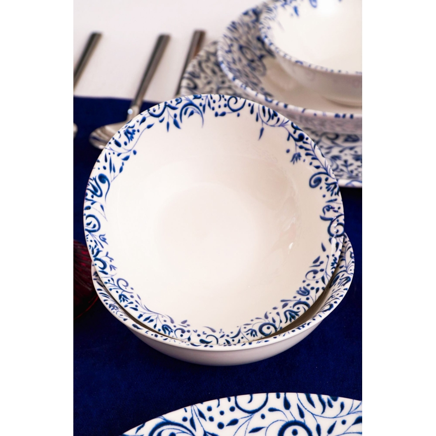 Jídelní sada 18 ks bílá/modrá/porcelán