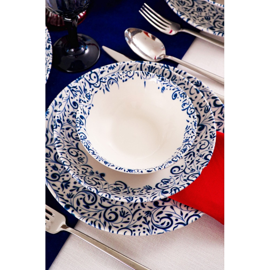 Jídelní sada 18 ks bílá/modrá/porcelán