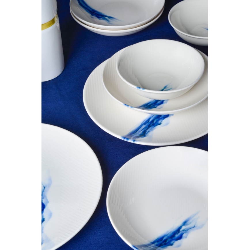 Jídelní sada 18 ks bílá/modrá/porcelán
