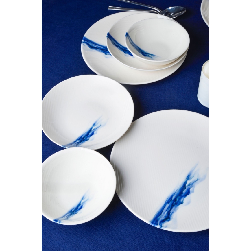 Jídelní sada 18 ks bílá/modrá/porcelán