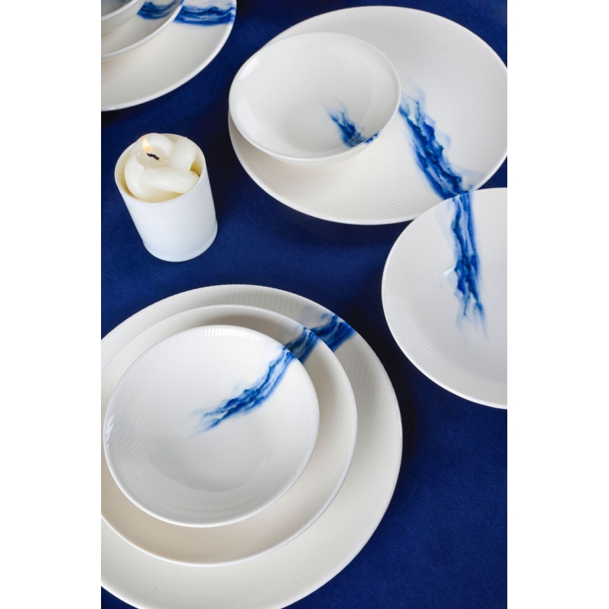 Jídelní sada 18 ks bílá/modrá/porcelán