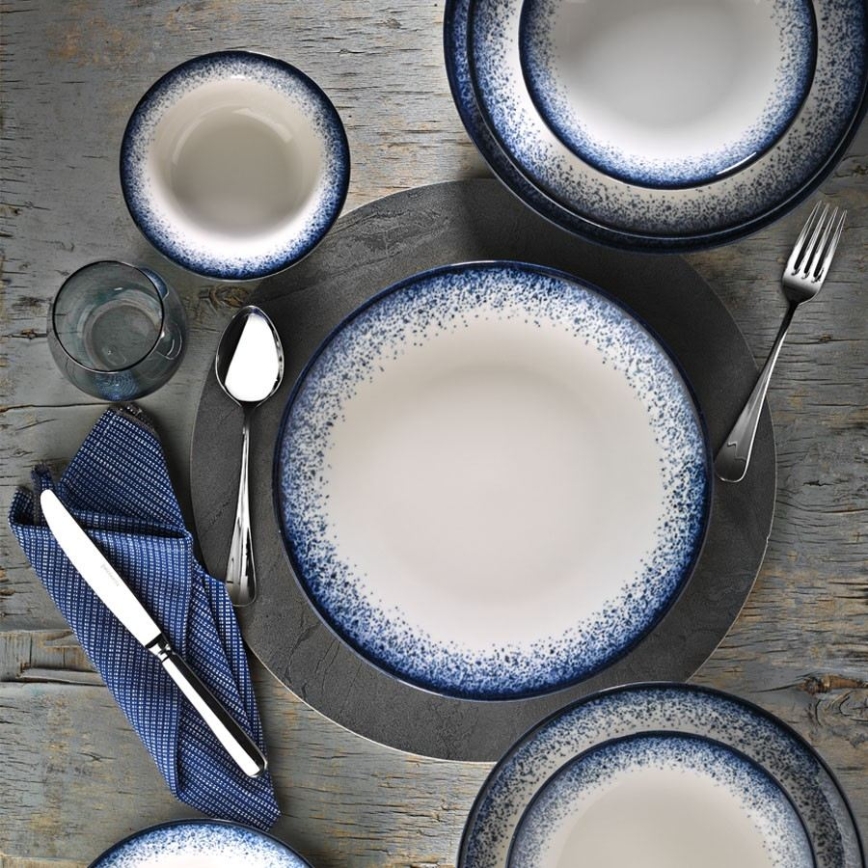 Jídelní sada 18 ks bílá/modrá/porcelán