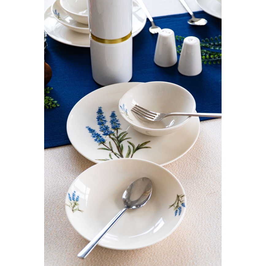 Jídelní sada 18 ks bílá/modrá/zelená/porcelán