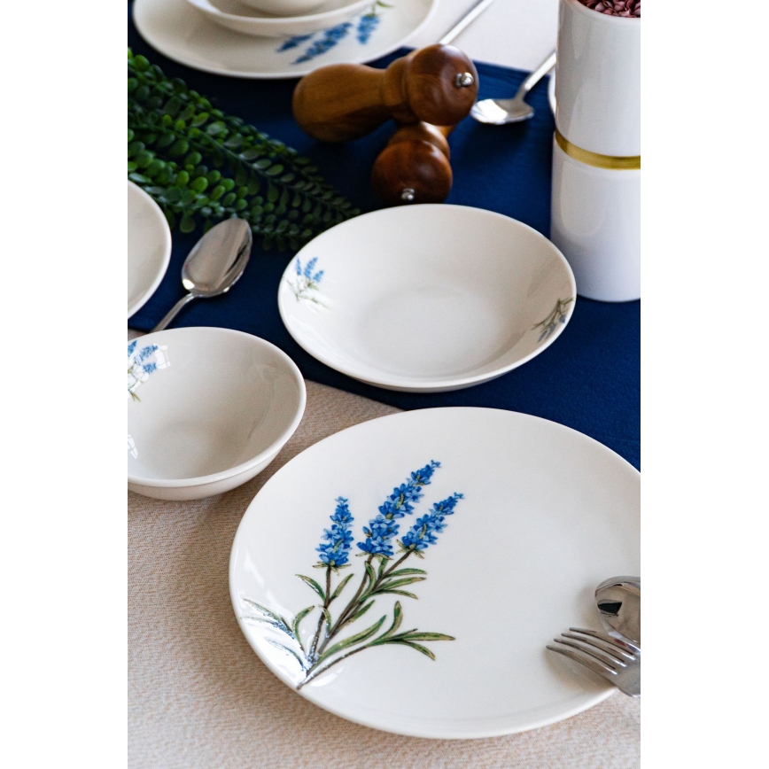 Jídelní sada 18 ks bílá/modrá/zelená/porcelán