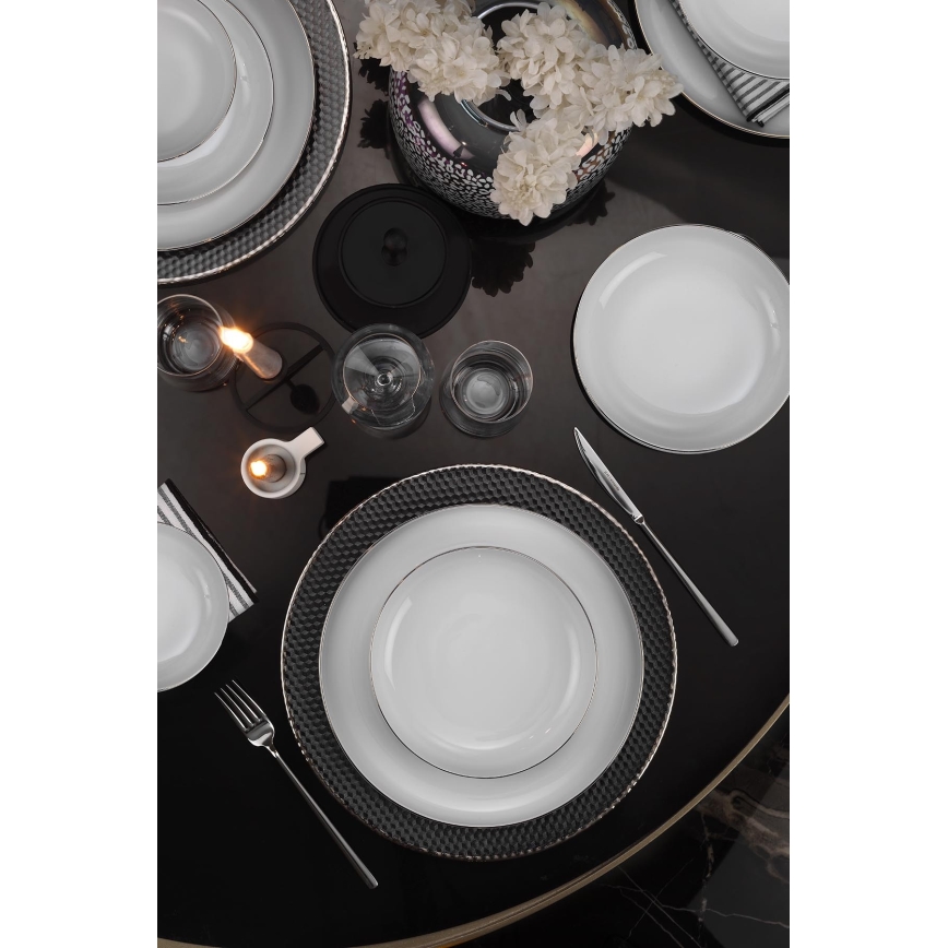 Jídelní sada 18 ks bílá/stříbrná/porcelán