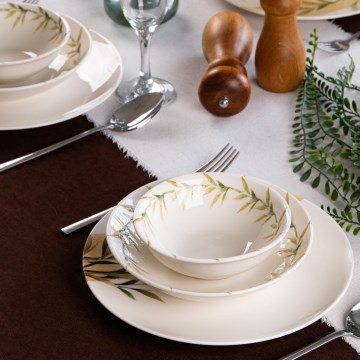 Jídelní sada 18 ks bílá/zelená/žlutá/porcelán