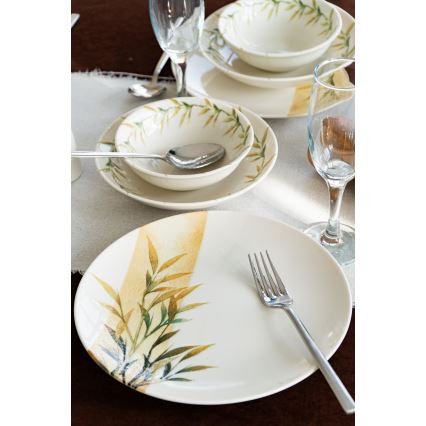 Jídelní sada 18 ks bílá/zelená/žlutá/porcelán