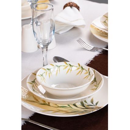 Jídelní sada 18 ks bílá/zelená/žlutá/porcelán