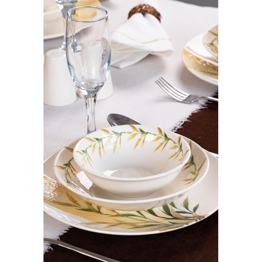 Jídelní sada 18 ks bílá/zelená/žlutá/porcelán