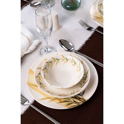 Jídelní sada 18 ks bílá/zelená/žlutá/porcelán