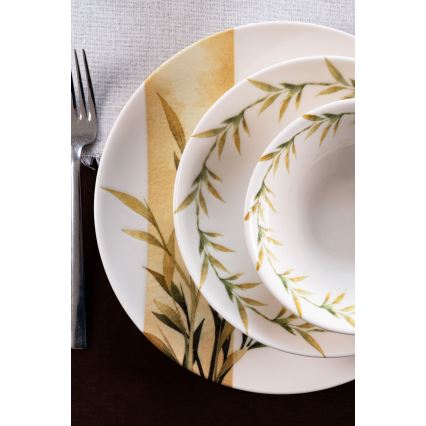 Jídelní sada 18 ks bílá/zelená/žlutá/porcelán