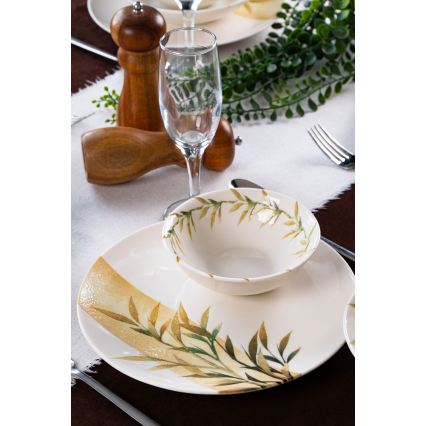 Jídelní sada 18 ks bílá/zelená/žlutá/porcelán