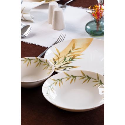 Jídelní sada 18 ks bílá/zelená/žlutá/porcelán