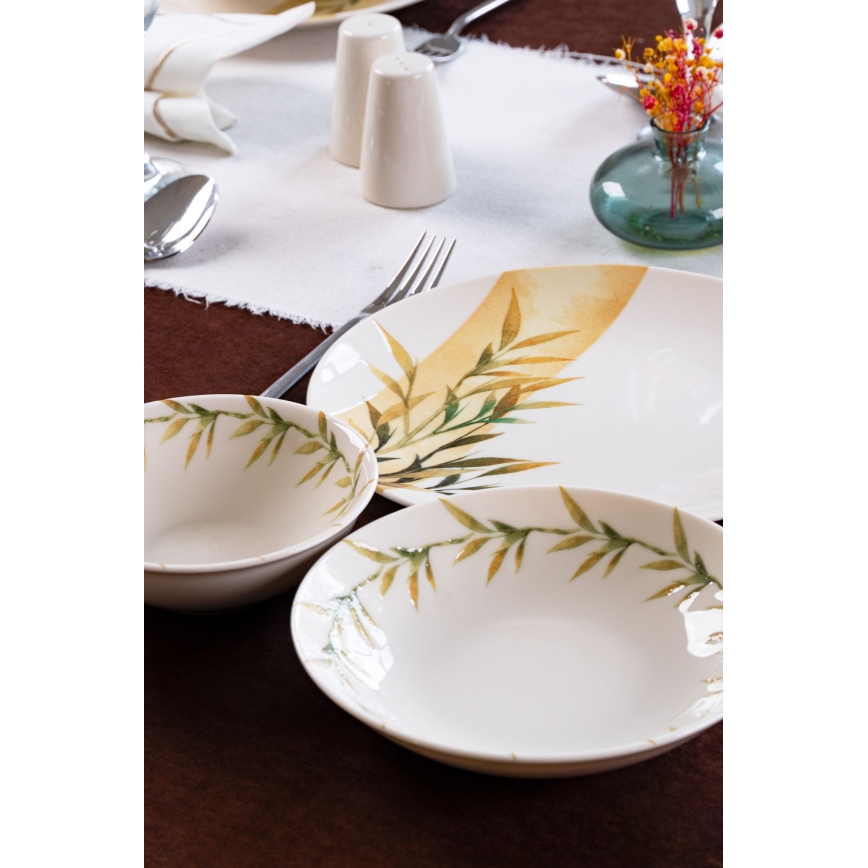Jídelní sada 18 ks bílá/zelená/žlutá/porcelán