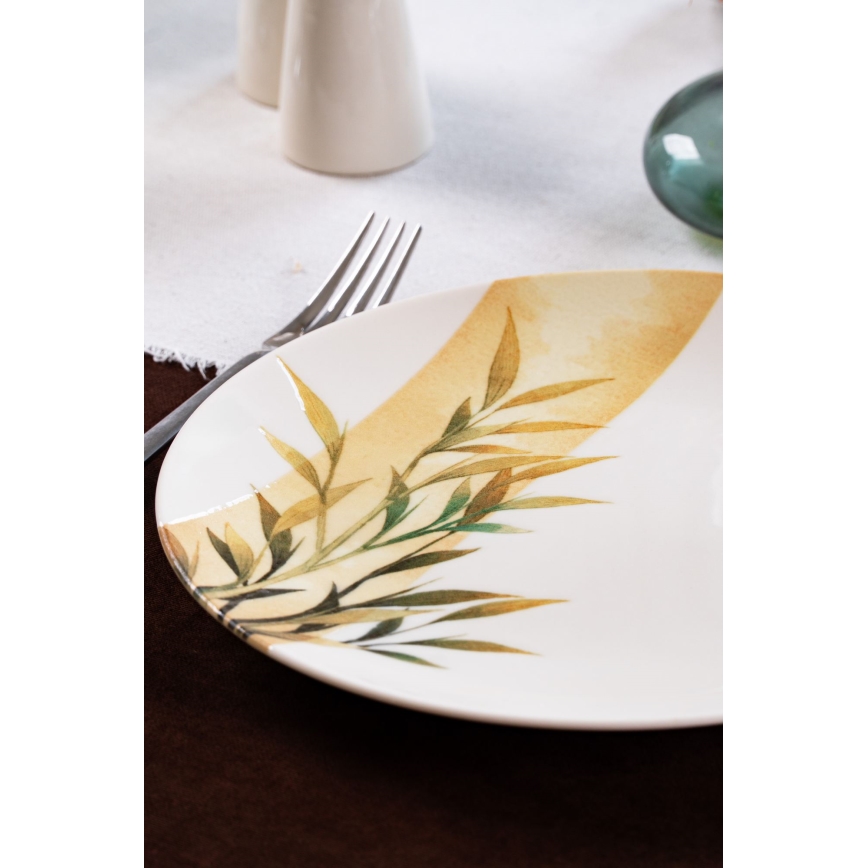 Jídelní sada 18 ks bílá/zelená/žlutá/porcelán