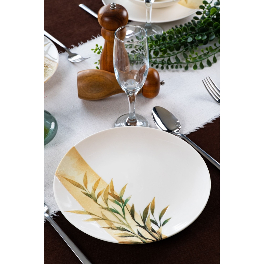 Jídelní sada 18 ks bílá/zelená/žlutá/porcelán