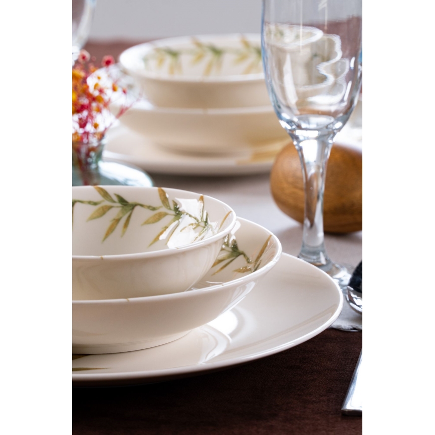 Jídelní sada 18 ks bílá/zelená/žlutá/porcelán