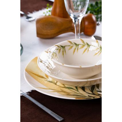 Jídelní sada 18 ks bílá/zelená/žlutá/porcelán