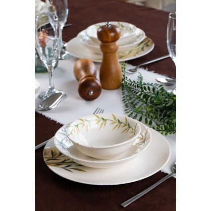 Jídelní sada 18 ks bílá/zelená/žlutá/porcelán