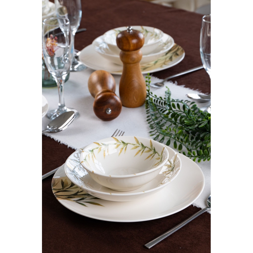 Jídelní sada 18 ks bílá/zelená/žlutá/porcelán