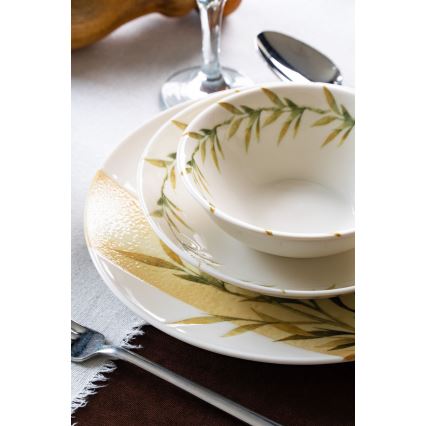 Jídelní sada 18 ks bílá/zelená/žlutá/porcelán