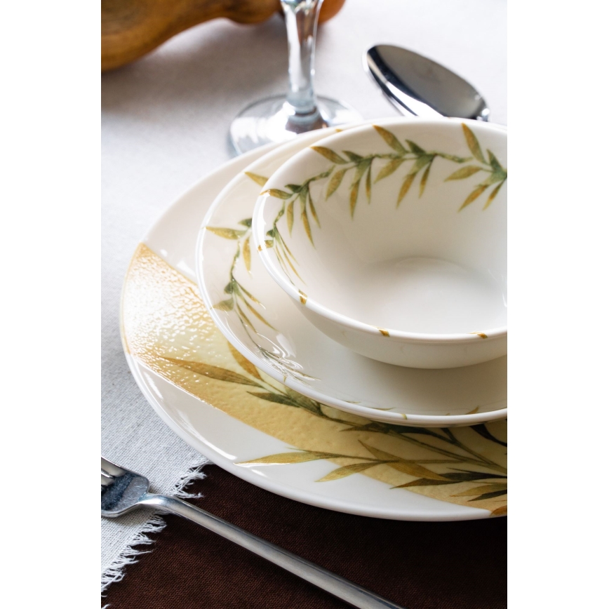 Jídelní sada 18 ks bílá/zelená/žlutá/porcelán