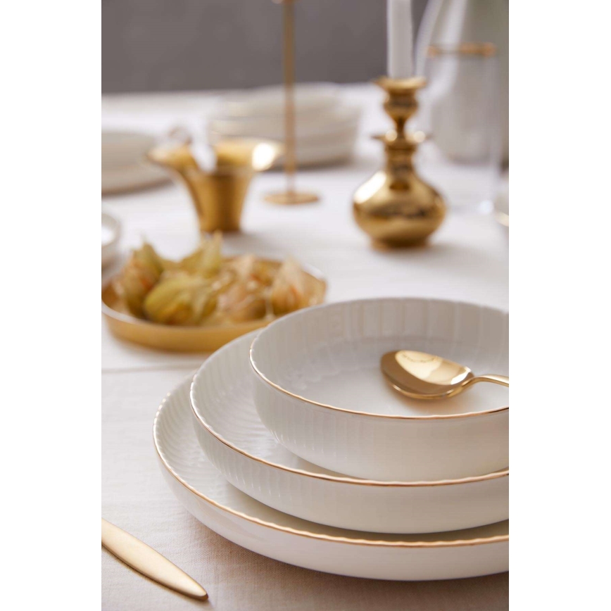 Jídelní sada 18 ks bílá/zlatá/porcelán