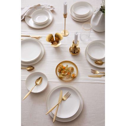 Jídelní sada 18 ks bílá/zlatá/porcelán