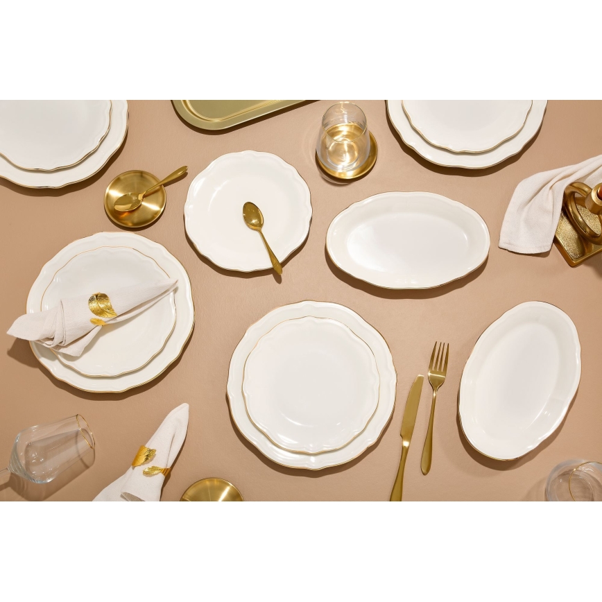 Jídelní sada 18 ks bílá/zlatá/porcelán