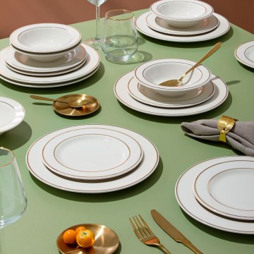 Jídelní sada 18 ks bílá/zlatá/porcelán