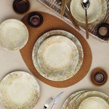 Jídelní sada 18 ks krémová/hnědá/porcelán