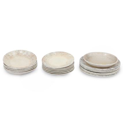 Jídelní sada 18 ks krémová/hnědá/porcelán