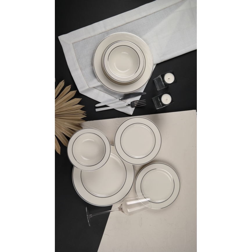Jídelní sada 18 ks krémová/stříbrná/porcelán