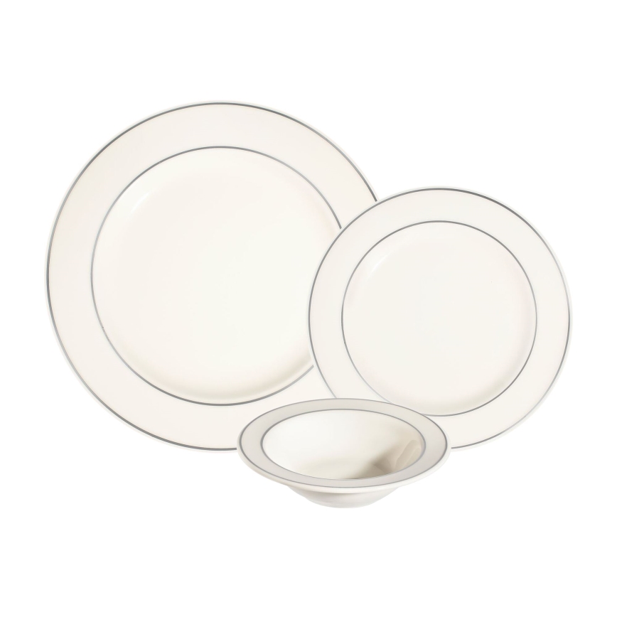 Jídelní sada 18 ks krémová/stříbrná/porcelán