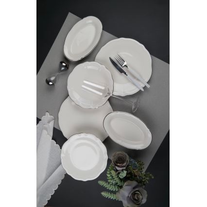 Jídelní sada 18 ks krémová/stříbrná/porcelán