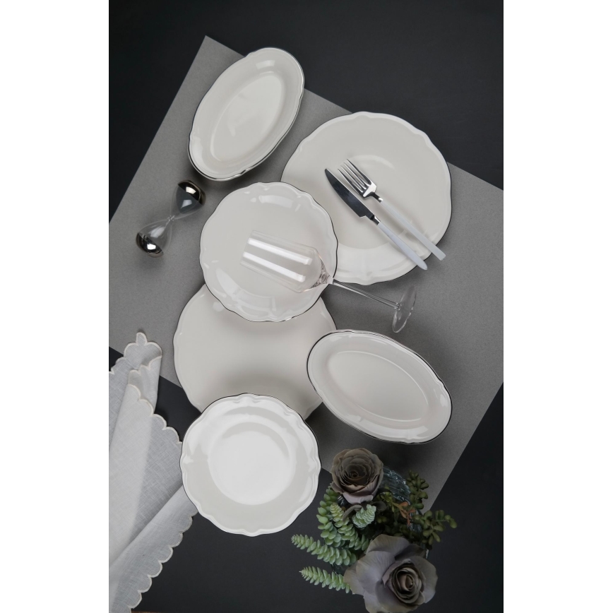 Jídelní sada 18 ks krémová/stříbrná/porcelán