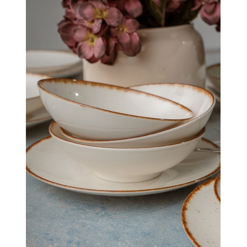 Jídelní sada 24 ks béžová/hnědá/porcelán