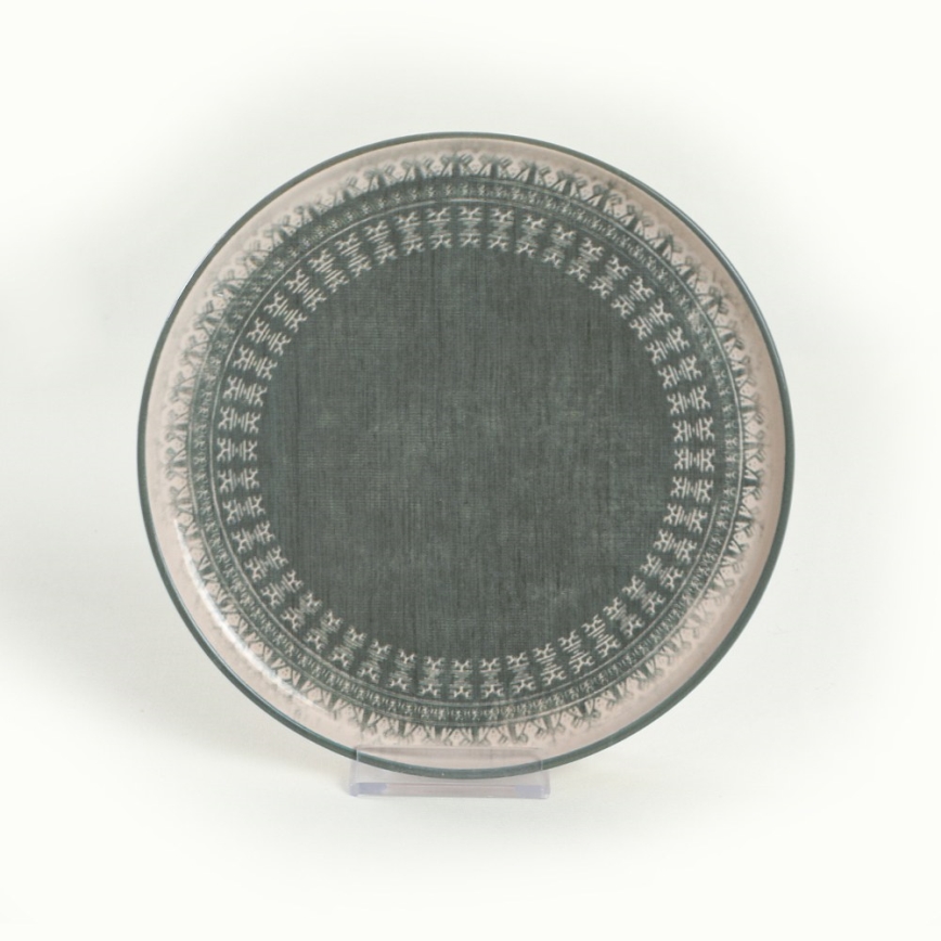 Jídelní sada 24 ks béžová/zelená/kamenina