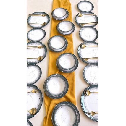 Jídelní sada 24 ks bílá/antracit/keramika