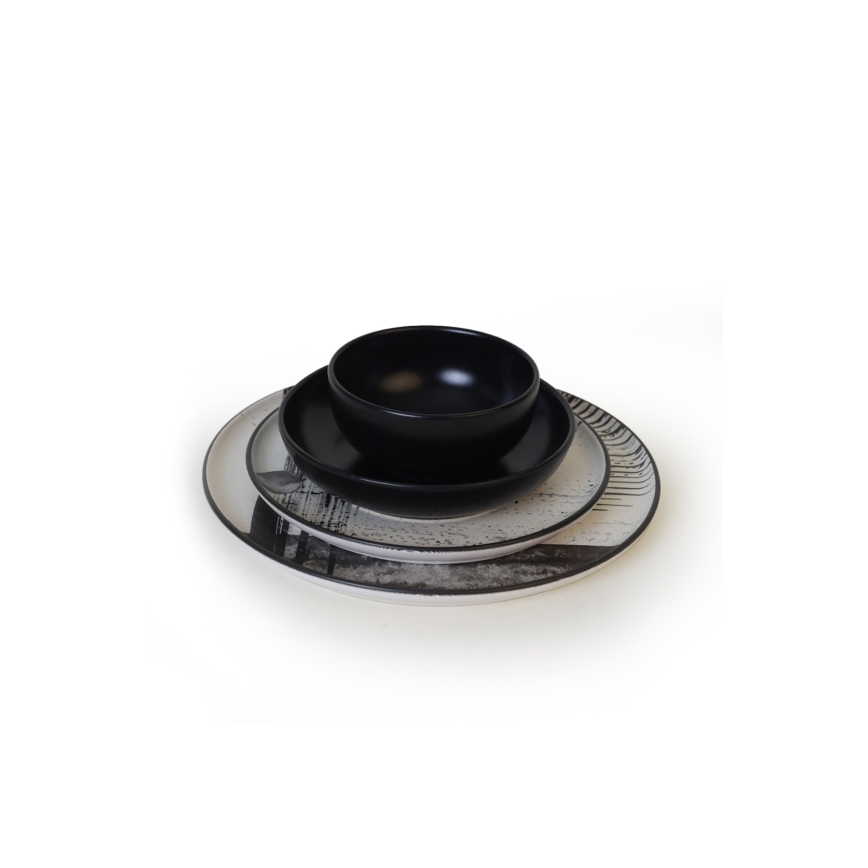 Jídelní sada 24 ks bílá/černá/kamenina