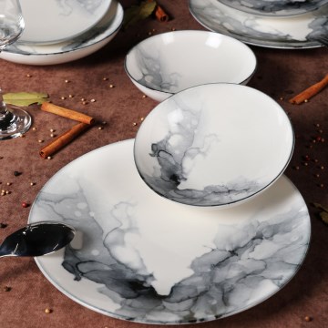 Jídelní sada 24 ks bílá/černá/porcelán