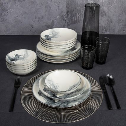 Jídelní sada 24 ks bílá/černá/porcelán