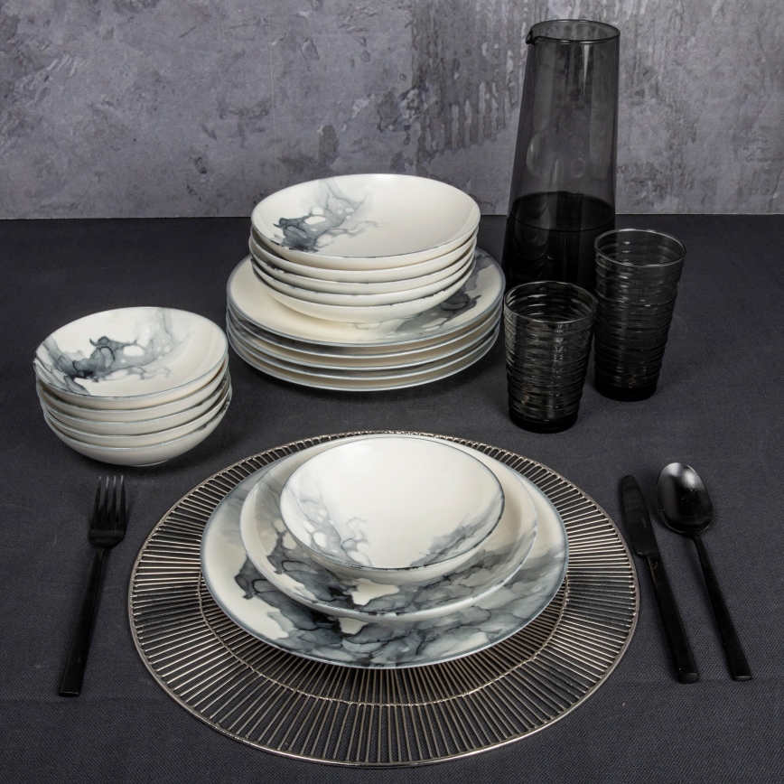 Jídelní sada 24 ks bílá/černá/porcelán