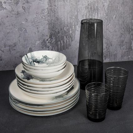 Jídelní sada 24 ks bílá/černá/porcelán
