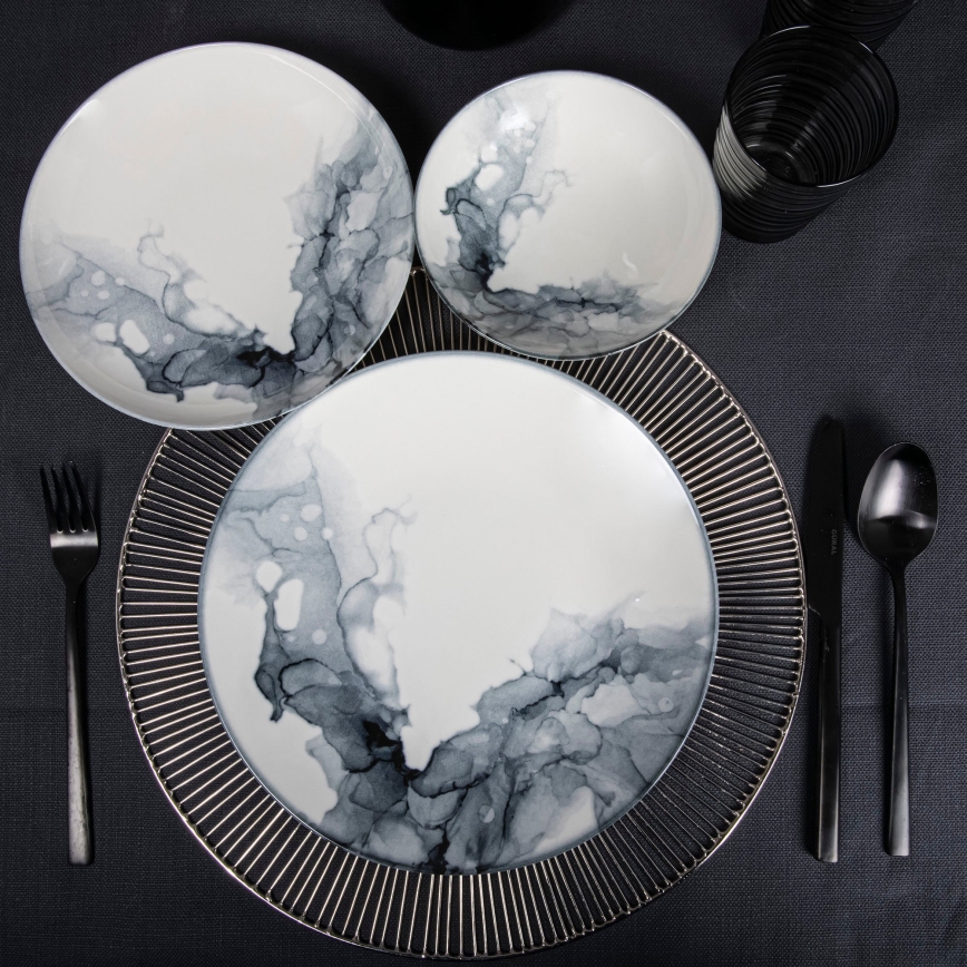 Jídelní sada 24 ks bílá/černá/porcelán