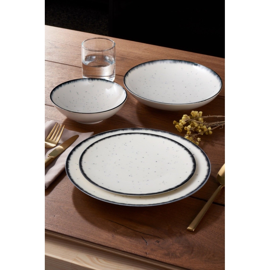 Jídelní sada 24 ks bílá/černá/porcelán