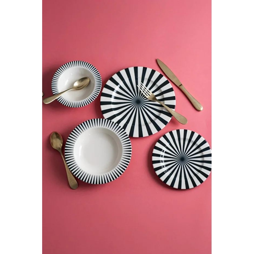 Jídelní sada 24 ks bílá/černá/porcelán