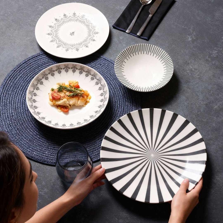 Jídelní sada 24 ks bílá/černá/porcelán