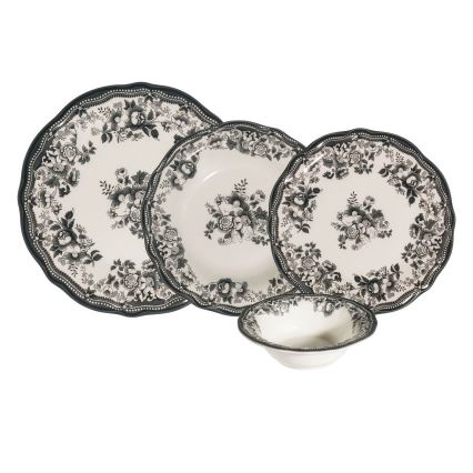 Jídelní sada 24 ks bílá/černá/porcelán