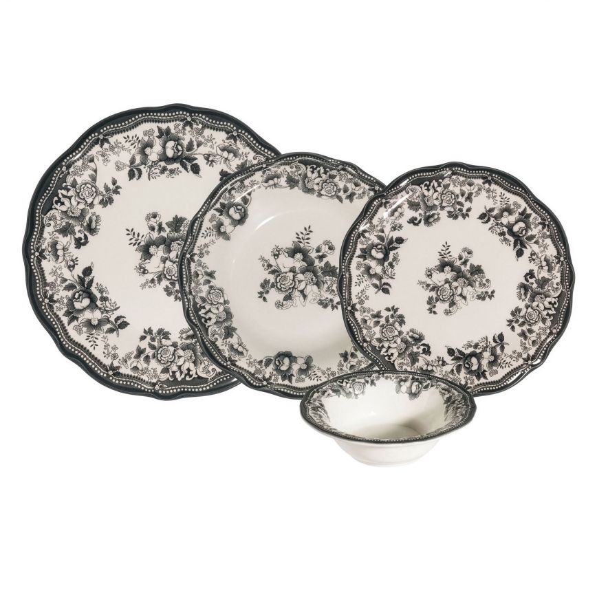 Jídelní sada 24 ks bílá/černá/porcelán